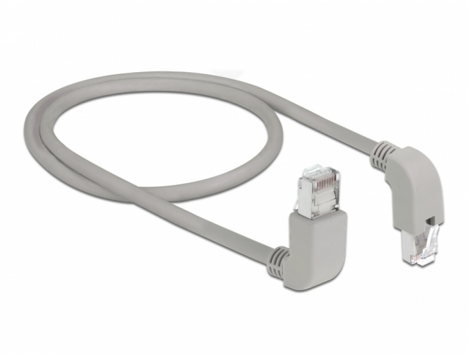 Imagine Cablu de retea RJ45 cat 6A S/FTP unghi jos/unghi sus 0.5m Gri, Delock 85870